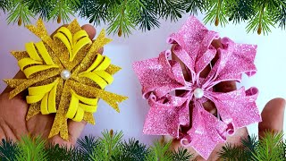foamiran snowflakes | how to make snowflakes with glitter paper|diy christmas ornaments glitter foam