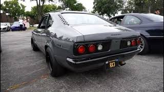 Single turbo Mazda Rx3 at idle