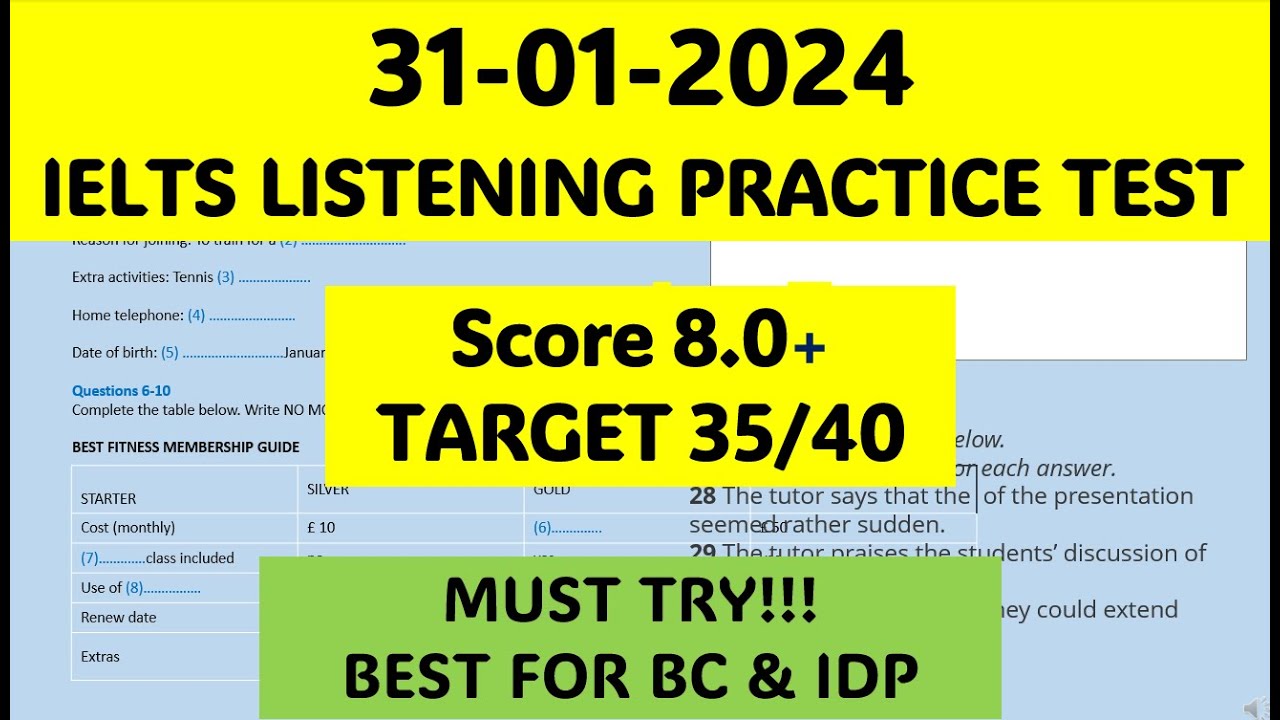 IELTS LISTENING PRACTICE TEST 2024 WITH ANSWERS | 31.01.2024 - YouTube