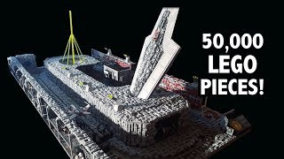 Huge LEGO Death Star Trench Run with Motorized X-Wing Chase!