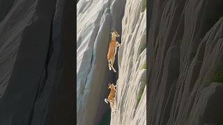 Mountain goats pass over steep cliffs