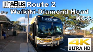 [4K] Windows view of TheBus Route 2 For Waikiki-Diamond Head-KCC, Oahu, Hawaii