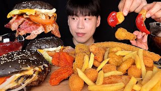 SUB)Korean burger king whopper \u0026 french fries, onion ring, cheese ball, chicken nuggets eating show