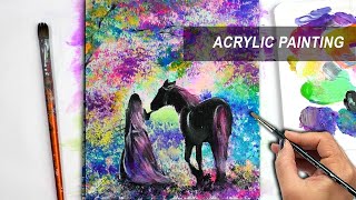 How to Paint with Acrylics | Acrylic Painting Tutorial | Abstract | Woman & Horse | Step by Step