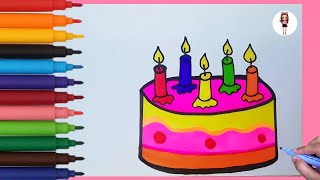 HOW TO DRAW A BIRTHDAY CAKE 🎂🎈 EASY STEP BY STEP / Cute Birthday Cake Drawing and coloring