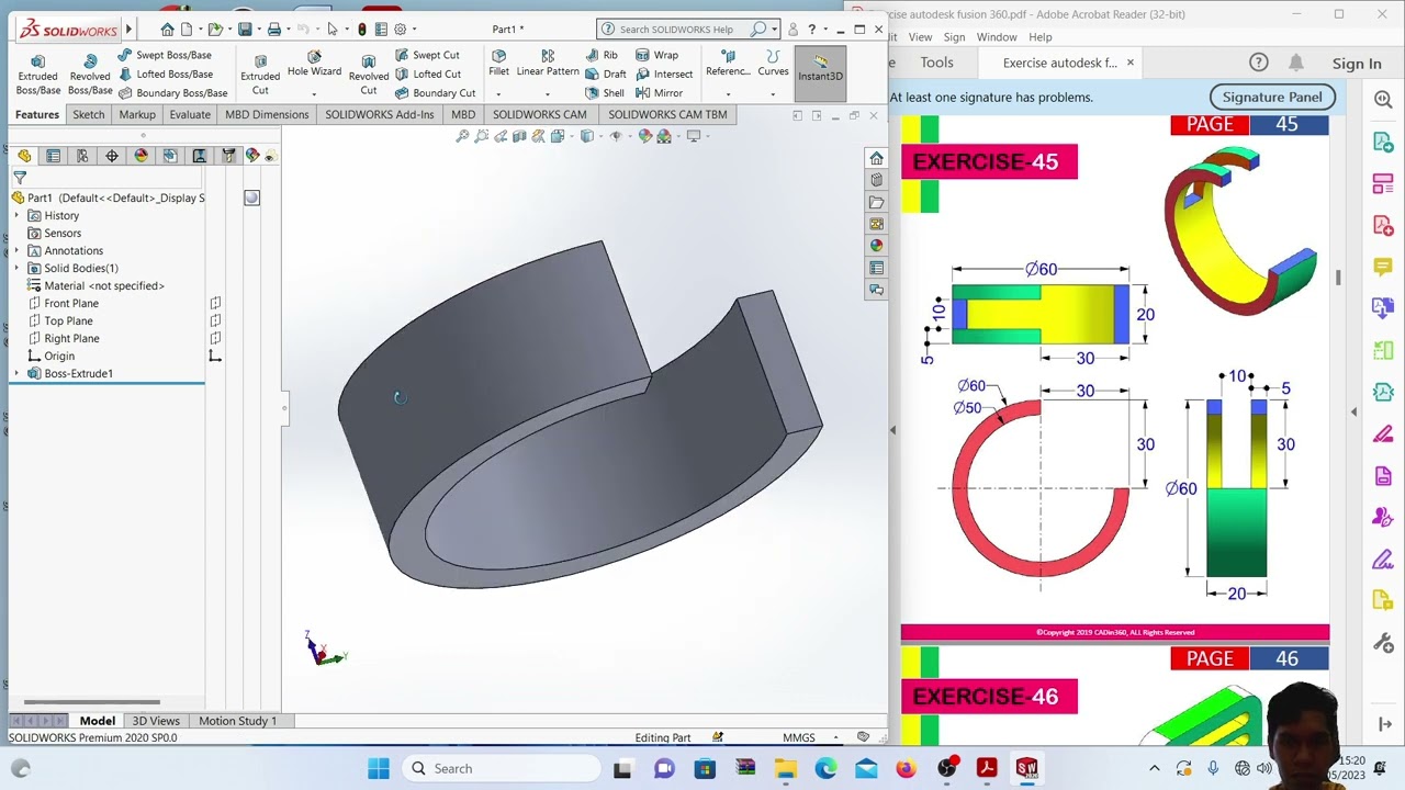 Exercise Solidwork 45 Youtube Exercise Solidwork 45 Youtube