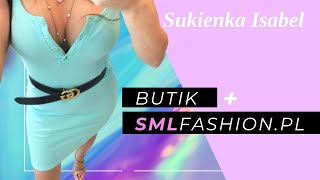 Isabel ołówkowa miętowa prążkowana sukienka mini z rozpinanym dekoltem - butik online smlfashion.pl