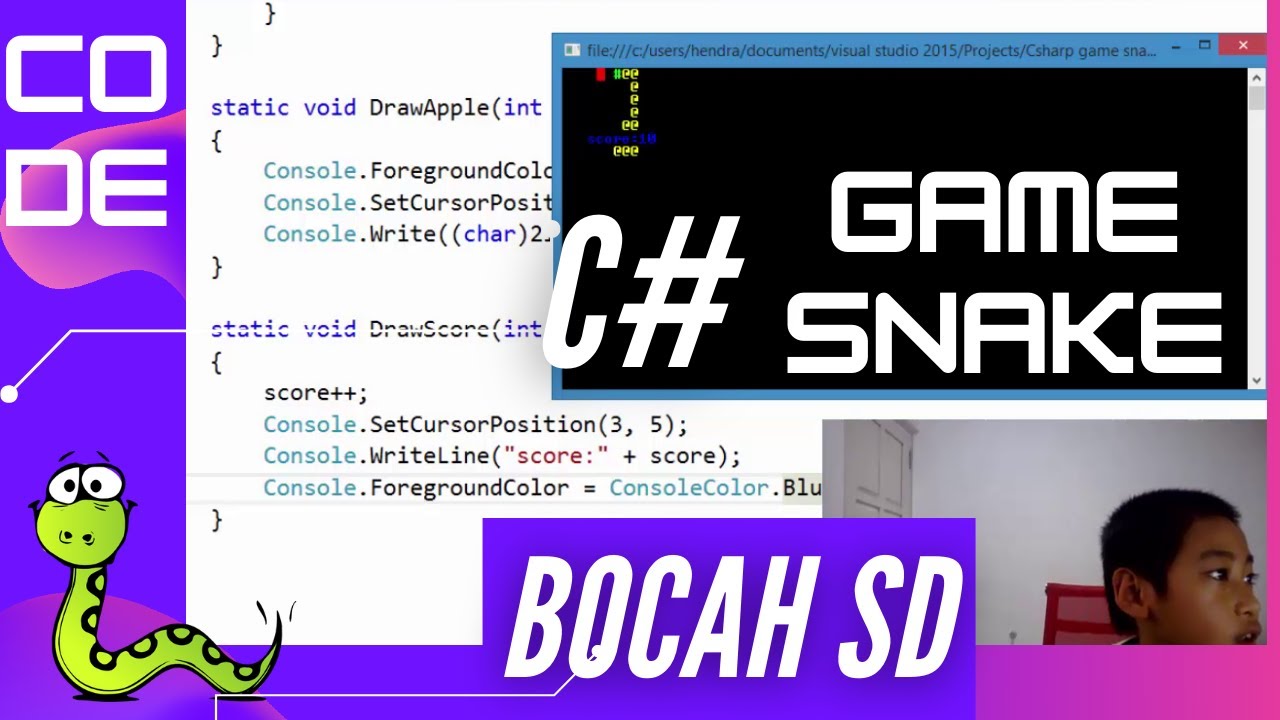 ANAK SD KELAS 3 BIKIN GAME SNAKE PROGRAM C# - YouTube