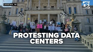 Protesters decry data center projects as harmful on steps of Michigan Capitol