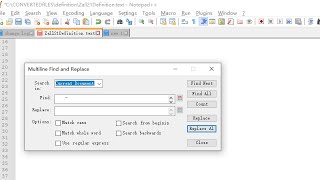 Find and Replace Multiple line text using notepad++