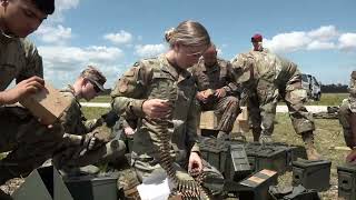 U.S. Air Force Security Forces Female Blond Pigtail Cop Prepares to Heavy Weapons Live Fire Exercise