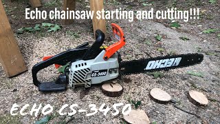 Echo chainsaw (CS-3450) starting cold, running, cutting
