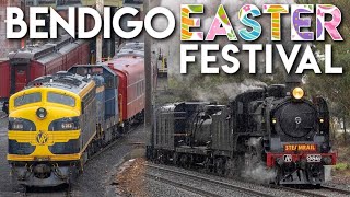 Heritage Trains Power Through the Rain! (Steamrail's 150th Bendigo Easter Fair) | A2 986, S313, N456