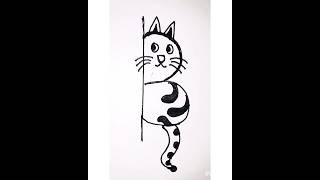 'B' Alphabet Drawing/ Learn how to draw a cat from letter B /very easy drawing #cat #B #Shorts #art