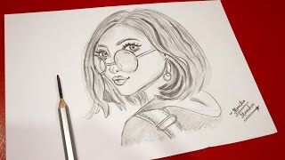 A girl with beautiful hair Pencil Sketch || How to draw a Girl with Glasses || bir kız nasıl çizilir