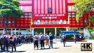 AFF U-19 Cup Security Ceremony | Walk to Gelora Stadium 10 November from Gubeng Old Station【4K】