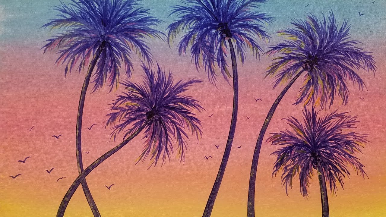 Sunset Palm Tree Drawing Easy
