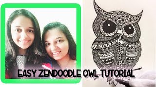 EASY ZENDOODLE OWL TUTORIAL FOR BEGINNERS||| LEARN EASY  ZENTANGLE DOODLE