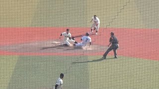 亜大vs日大【危険なクロスプレー】2023.5.1 東都大学野球 ZOZOマリンスタジアム ランナー小山翔暉　ショート谷端将伍