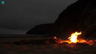 Campfire and Ocean Waves on a Secluded Beach at Night | Relax, Sleep, Focus, and Study | 5 Hours