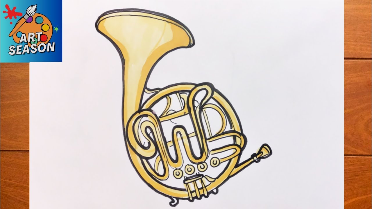 How To Draw A French Horn Step By Step Youtube
