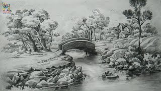 How To Draw A Easy Landscape With PENCIL STROKES | Pencil Shading | Step by Step