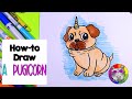 How-to Draw a Pug, Pugicorn Step-by-Step Cartoon Drawing for Kids!