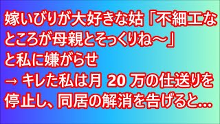 【スカッとする話】嫁いびりが大好きな姑「不細工なところが母親とそっくりね～」と私に嫌がらせ→キレた私は月20万の仕送りを停止し、同居の解消を告げると…w【修羅場】【スカッと】【朗読】