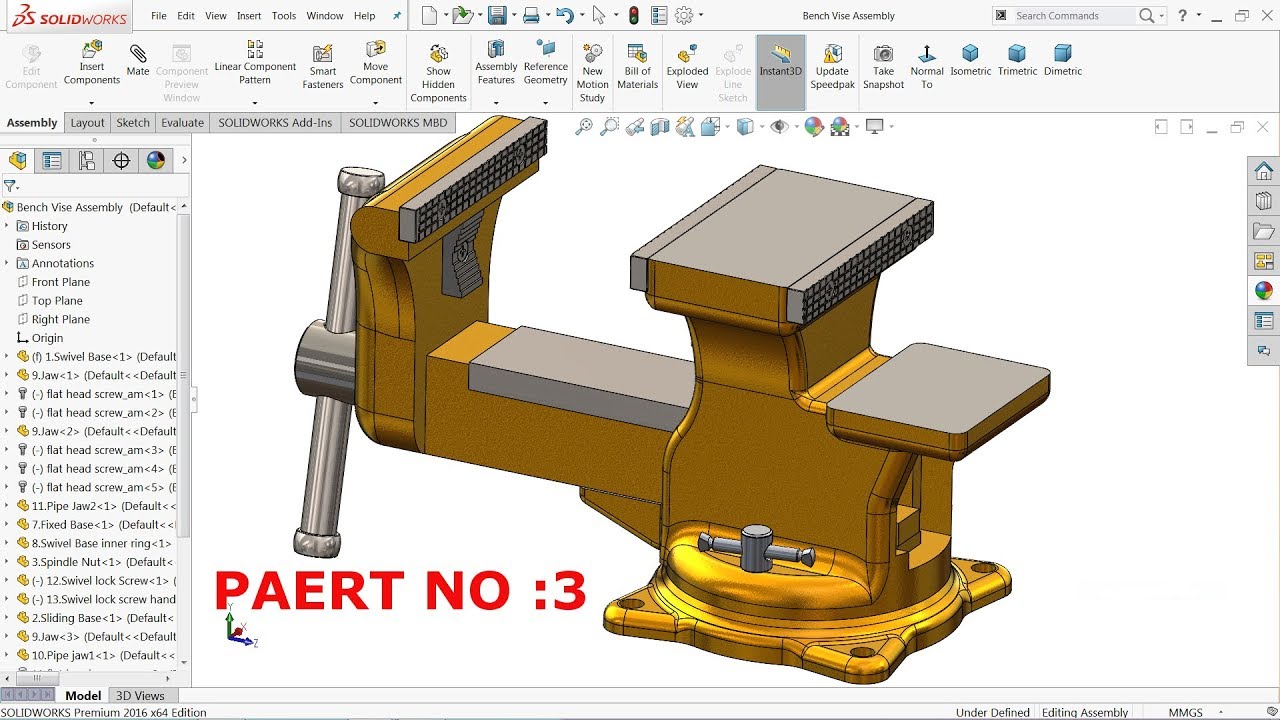 Solidworks Tutorial | Design Of Bench Vise In Solidworks (Part 3) - YouTube