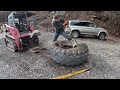 Installing new tires on a roller