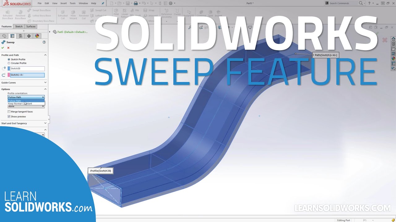 SOLIDWORKS Boss/Base Sweep Feature - YouTube