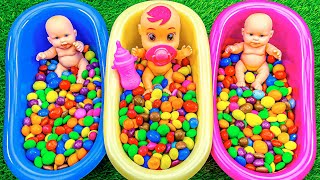 Oddly Satisfying Video | Full of 3 Rainbow BathTubs Candy with M&M's & Magic Slime | Cutting ASMR