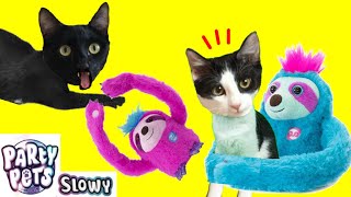 Laia y Ana juegan con los perezosos de PARTY PETS y los gatitos / Videos de juguetes para niños