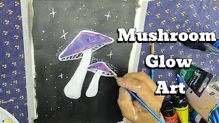 Magical Glow Mushrooms Under a Starry Sky – Painting Tutorial