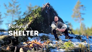 Bushcraft shelter on the top of a mountain