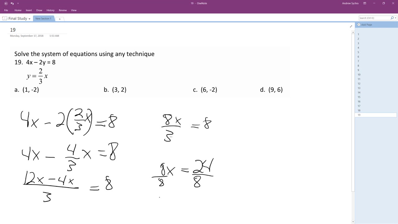 4x - 2y = 8, Y = (2/3)x, Solve The System Of Equations Using Any ...