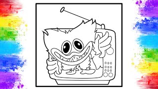 Huggy Wuggy Coming Out from TV Coloring Pages | Poppy Playtime Coloring |Tetrix Bass & ROY KNOX