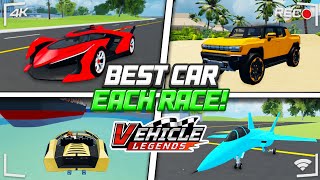 Best Car for EACH RACE in Vehicle Legends Roblox!