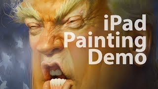 Painting Caricature of Donald Trump on iPad Pro