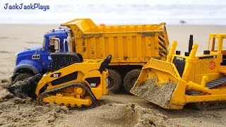 Digging Play at the Beach! | Dump Truck, Excavator, Roller Toys for Kids | JackJackPlays