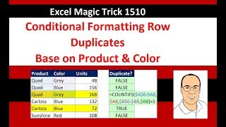 Excel Magic Trick 1510: Conditional Format Row With Duplicates Based on Product & Color