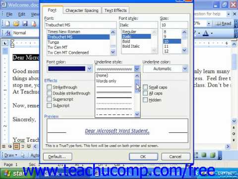 Word 2003 Tutorial The Font Dialog Box Microsoft Training Lesson 5.3 Word 2003 Tutorial The Font Dialog Box Microsoft Training Lesson 5.3