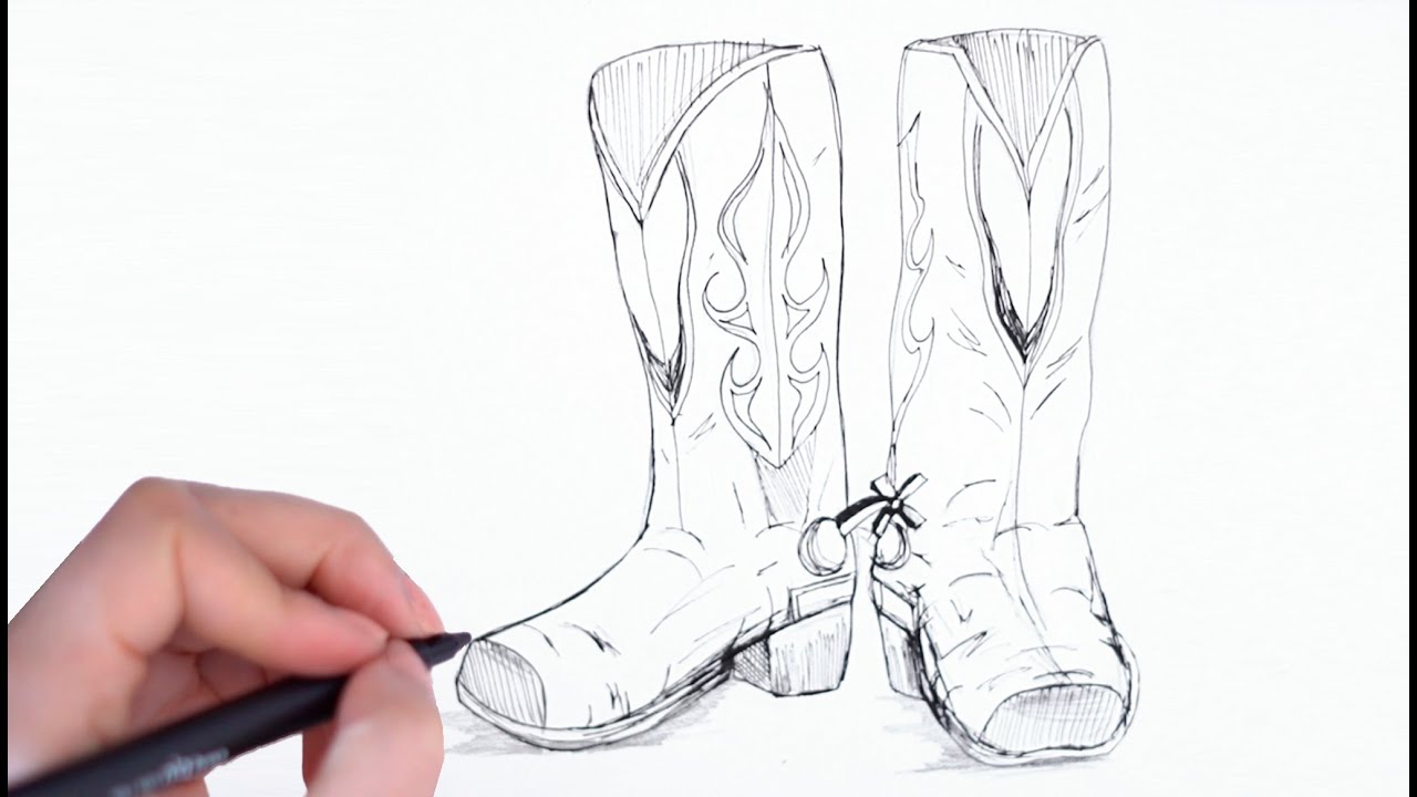 How To Draw Cowboy Boots - YouTube