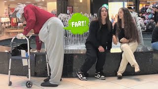 Fat Old Man Farts On People At The Mall!!