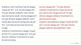 Perhatikan trayek pH indikator berikut!   Indikator  Trayek  pH   Warna   MR   4,4-6,2   Merah - ...