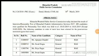 HPPSC HAS - 2017 Final Result has been Declared Today !