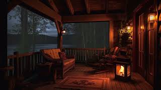 Cozy Cabin Porch Ambience with Gentle Rain Sounds and Fireplace - Relaxation, Study and Sleep
