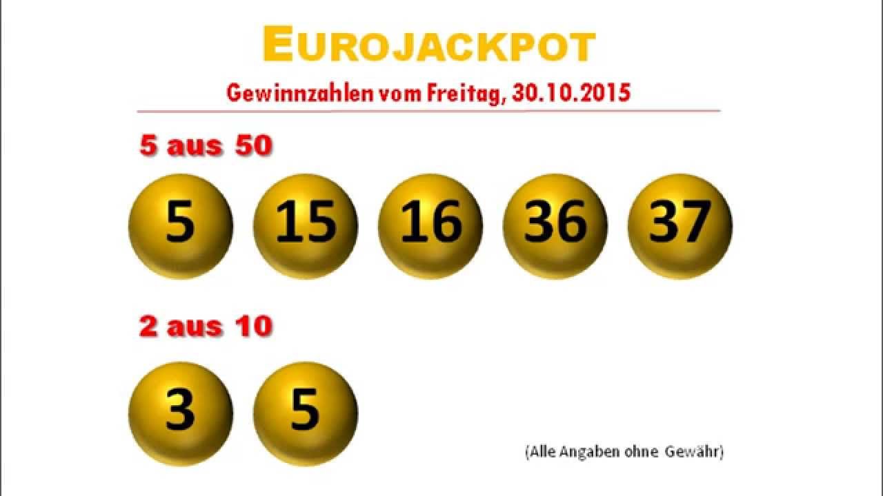 Eurojackpot Zahlen - Eurolotto Ziehung Vom Freitag 30.10.2015 - YouTube