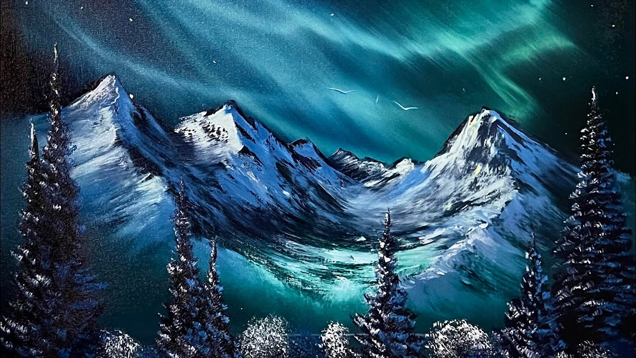Northern Lights Painting Northern Lights Over Snowy Mountains Winter
