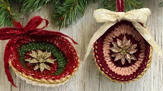 Easy Vintage Crochet Christmas Bauble - Half- Egg Inset Ornament 🎄🌟